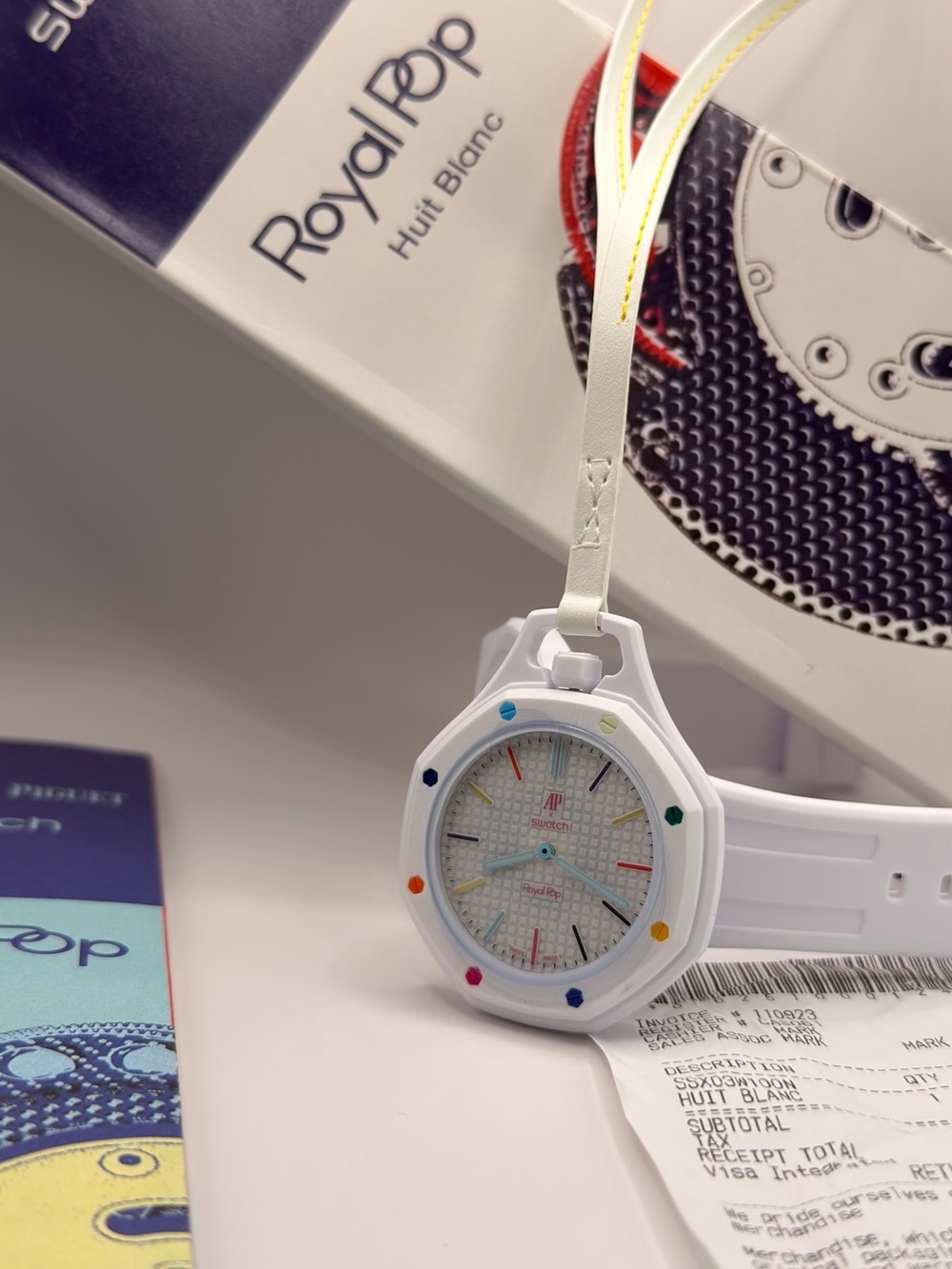 Ap x Swatch Royal pop huit blanc comes with receipt box and original bag